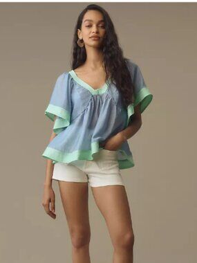 Anthropologie Colorblock Babydoll Top Size XS NWT